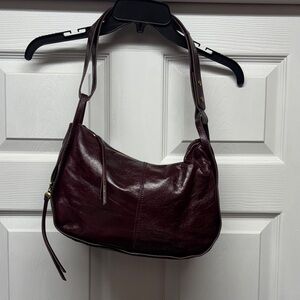 Hobo Polished Leather BurgundyShoulder Bag with Phone Pocket and Side Zip Pocket